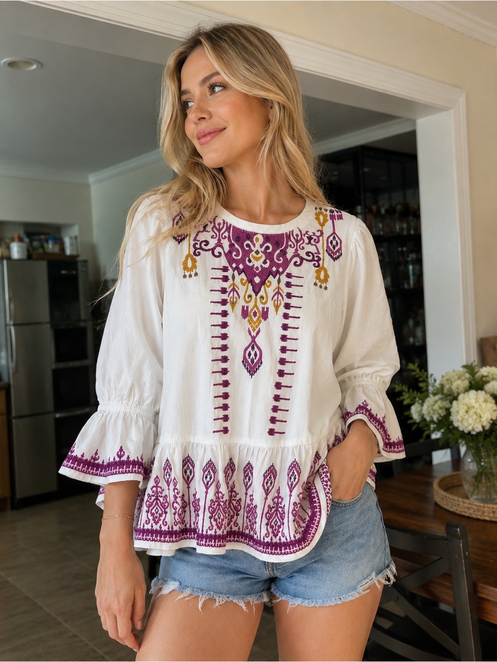 INC White embroidery blouse Sz XL